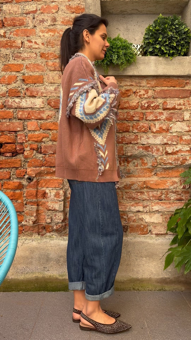 TENSIONE IN - CARDIGAN ROMBI - CELESTE