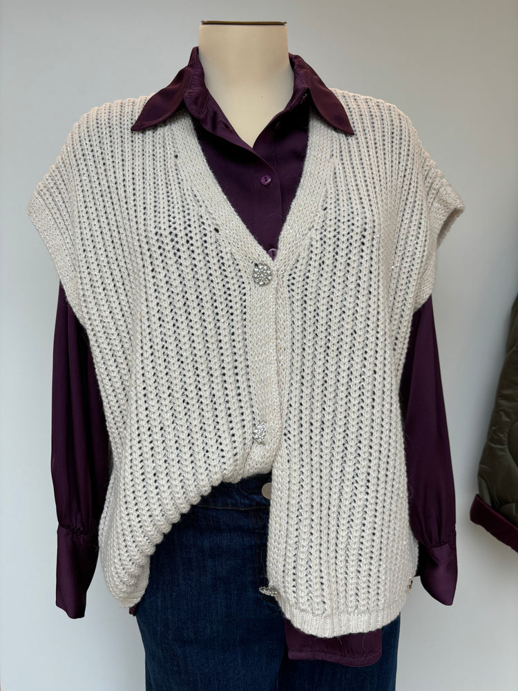 SOUVENIR - CARDIGAN / GILET SMANICATO - PANNA