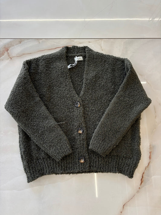SUSY MIX - CARDIGAN BOUCLE - VERDE MILITARE
