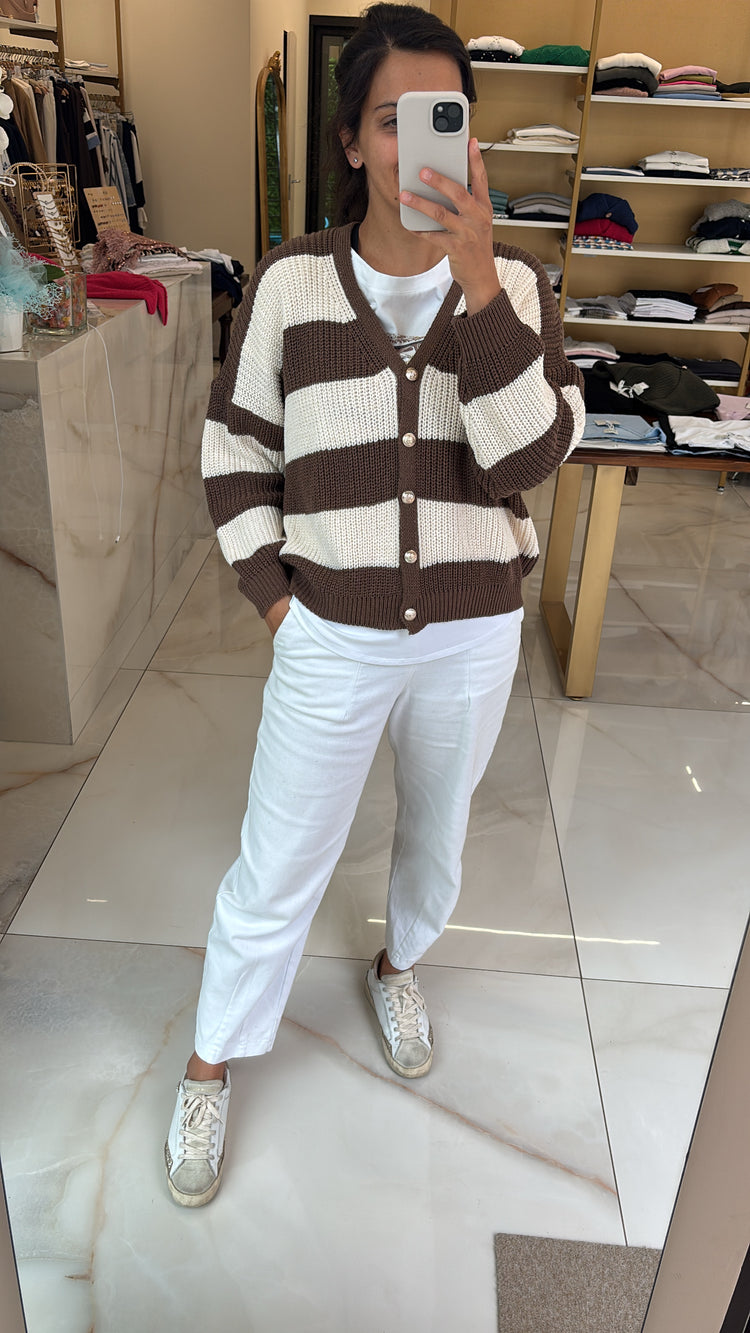 SUSY MIX - CARDIGAN RIGATO - MORO
