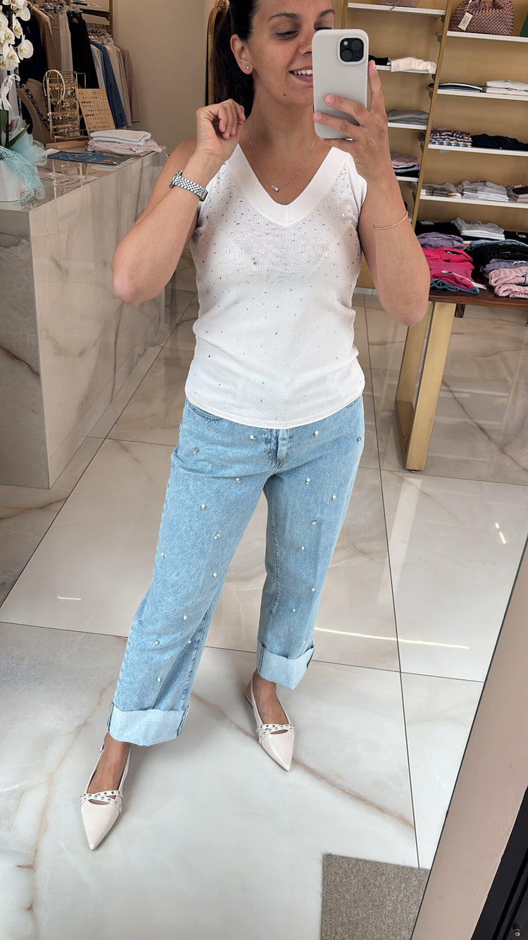 HAVEONE - JEANS MANDY CON APPLICAZIONE - CHIARO