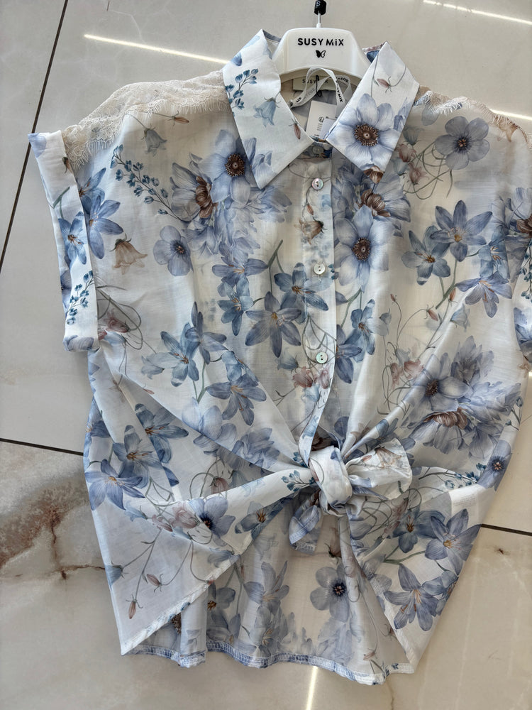 Susy mix - Camicia Fiori - Celeste