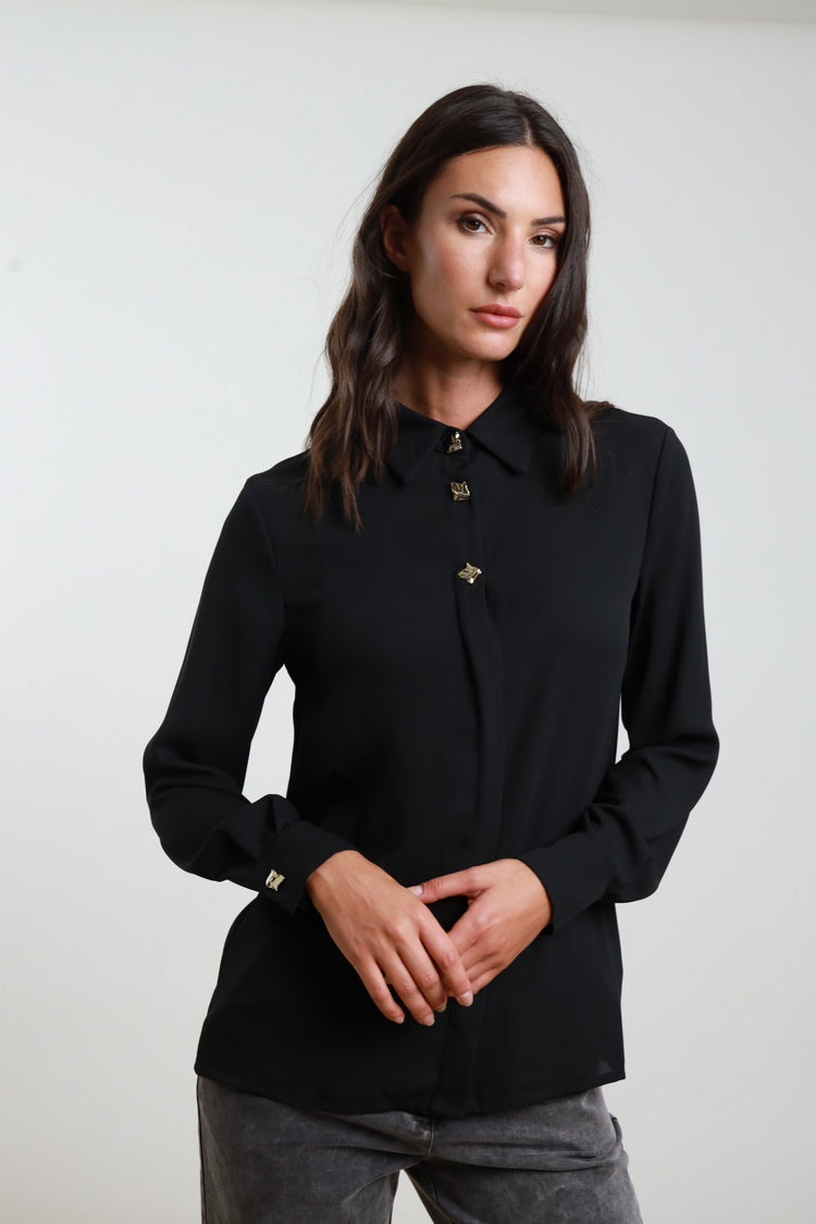 SUSY MIX - CAMICIA BOTTONI GIOIELLO - NERA