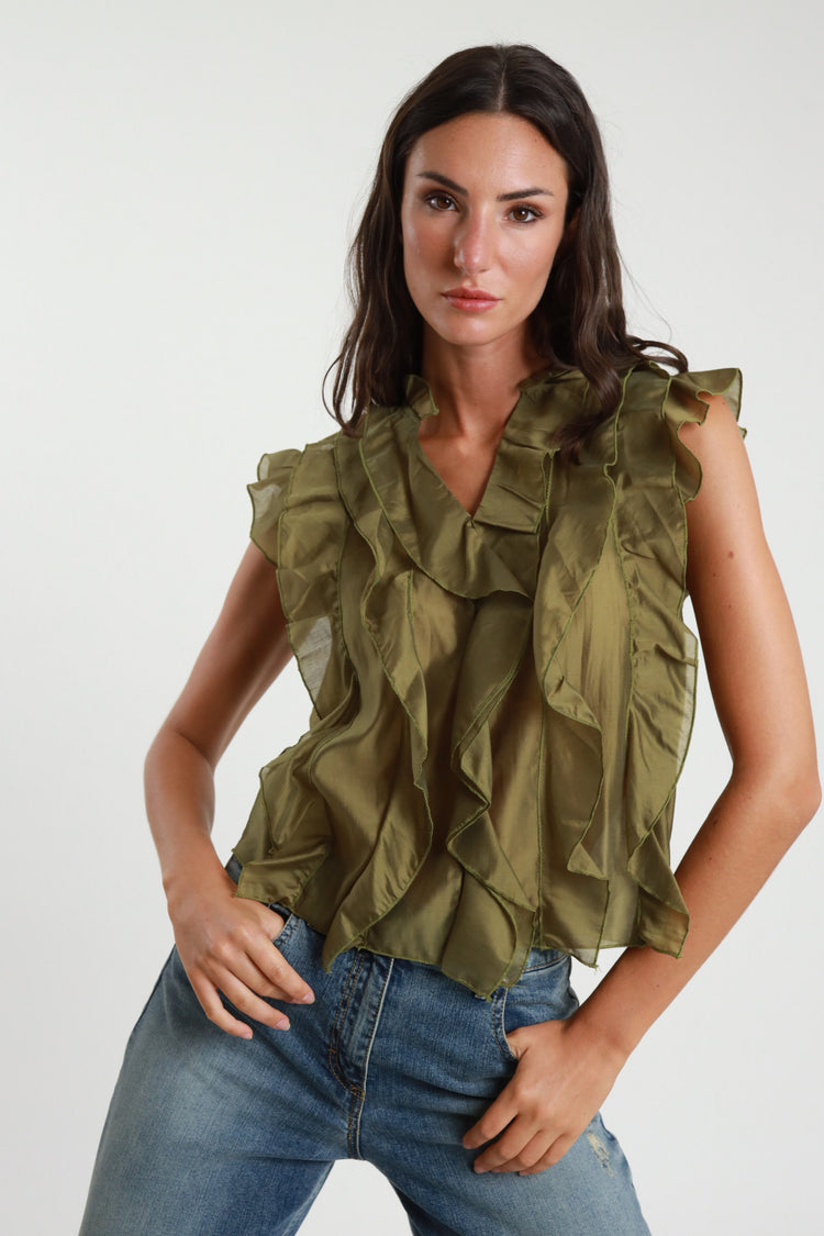 SUSY MIX - CAMICIA SMANICATA ROUGE - VERDE OLIVA