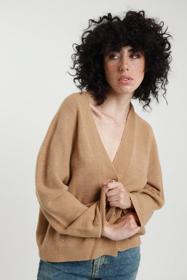 SUSY MIX - CARDIGAN CROP - MICRO PAILLETTES - MIELE