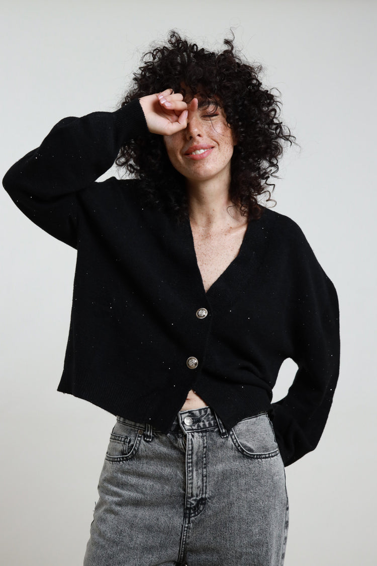 SUSY MIX - CARDIGAN CROP - MICRO PAILLETTES - NERO