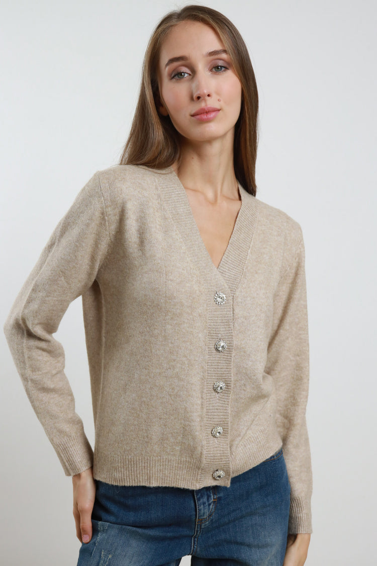 SUSY MIX - CARDIGAN BOTTONE GIOIELLO -  AVORIO