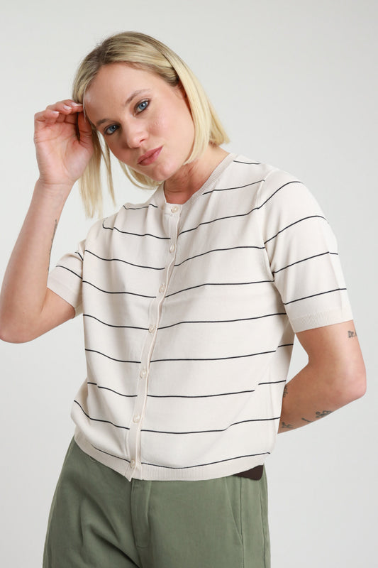 SUSY MIX - MAGLIA BOTTONI COREANA - BEIGE