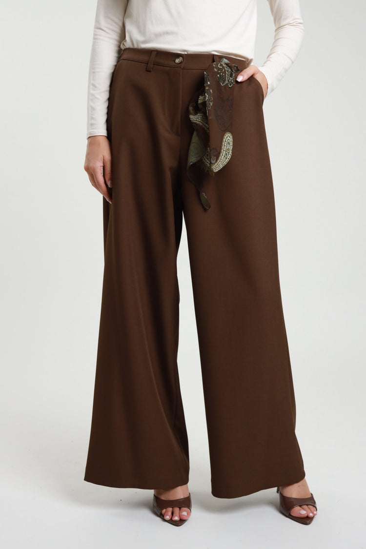 SUSY MIX - PANTALONI CON FOULARD - CHOCO