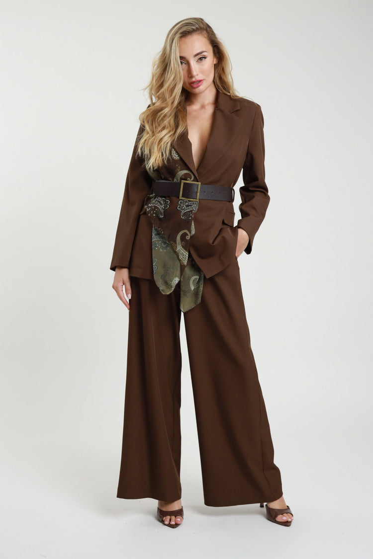 SUSY MIX - PANTALONI CON FOULARD - CHOCO