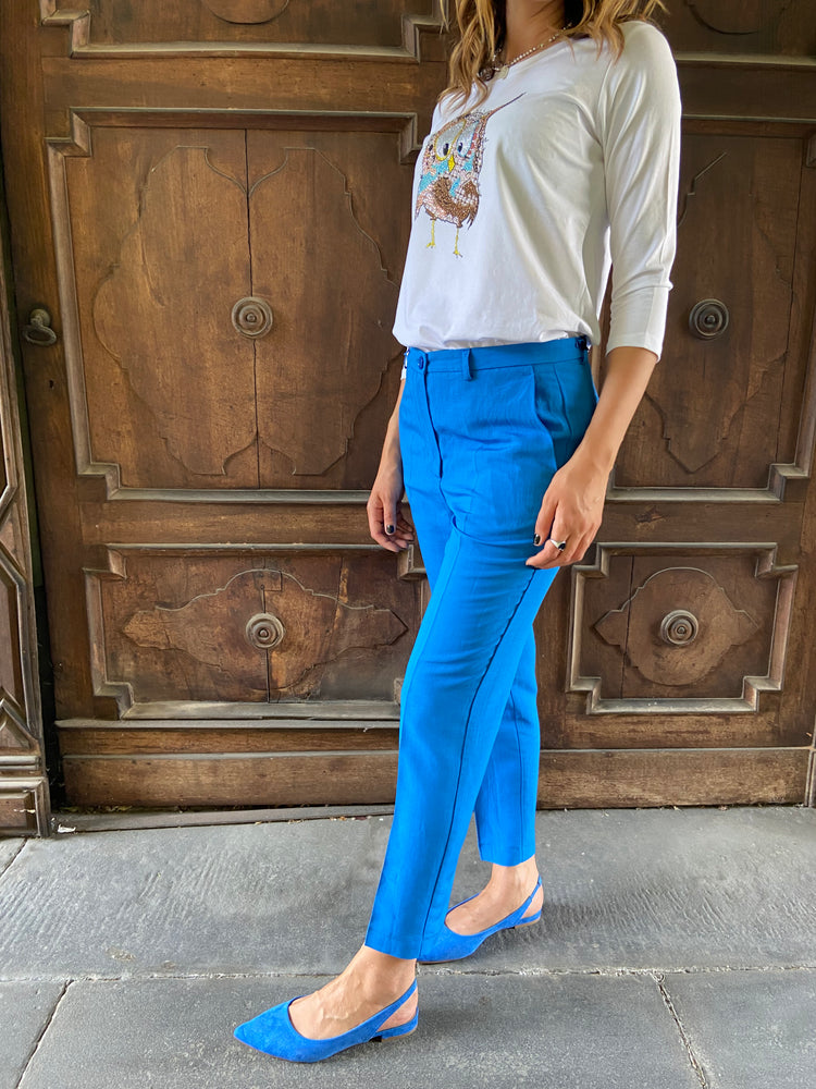 VICOLO - PANTALONE IN LINO - BLUETTE