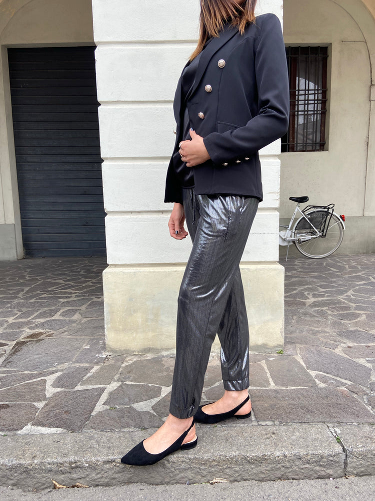 HAPPINESS - PANTALONE ARGENTO LAME'