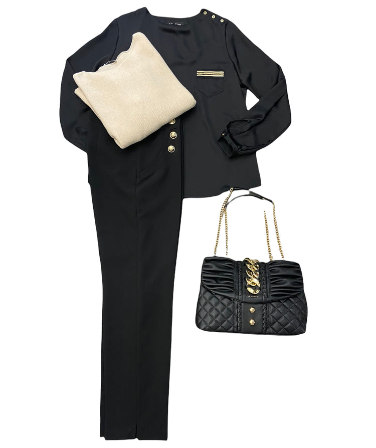 PANTALONE NERO CON BOTTONI ORO - TG 48