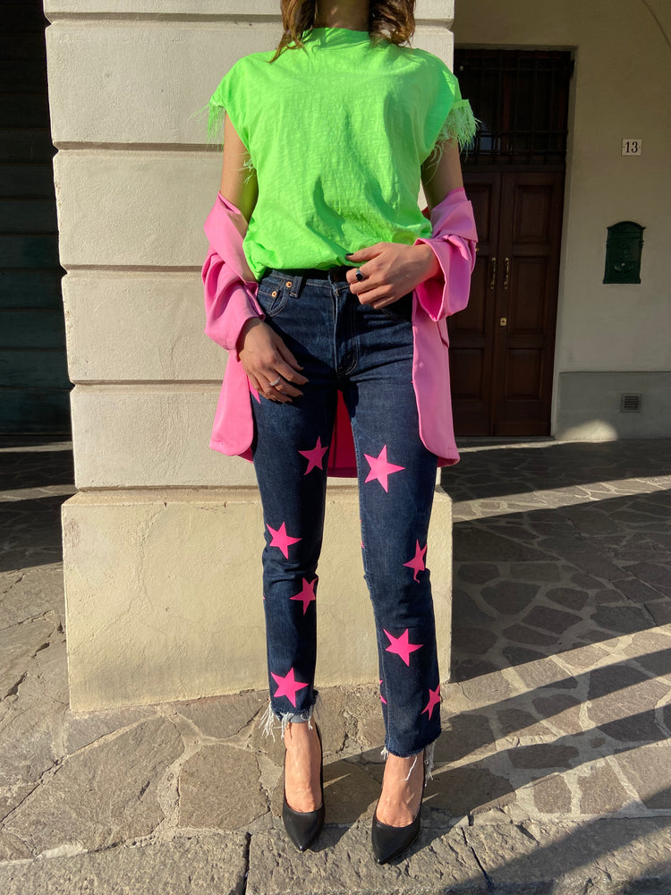 FLC LAB - JEANS STELLE ROSA FLUO