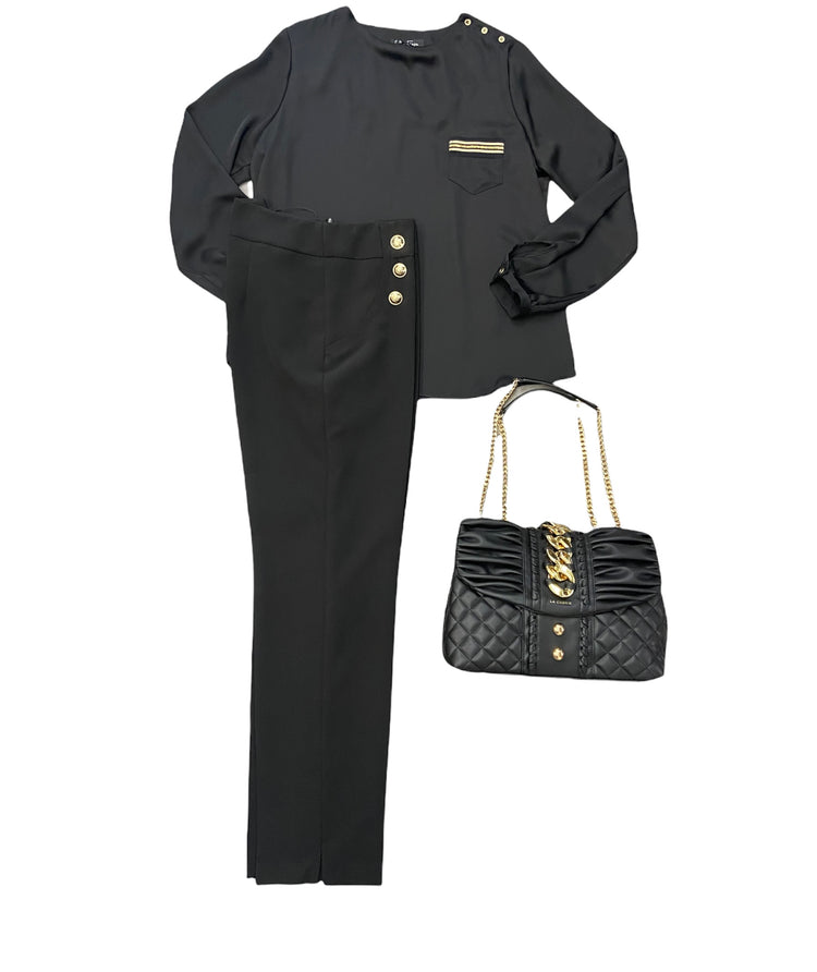 PANTALONE NERO CON BOTTONI ORO - TG 48