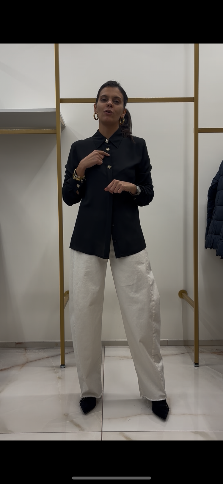 SUSY MIX - CAMICIA BOTTONI GIOIELLO - NERA