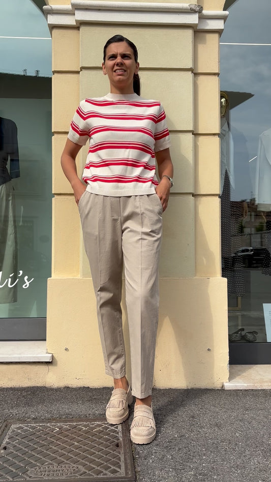 Susy mix - Maglia righe - panna e rossa
