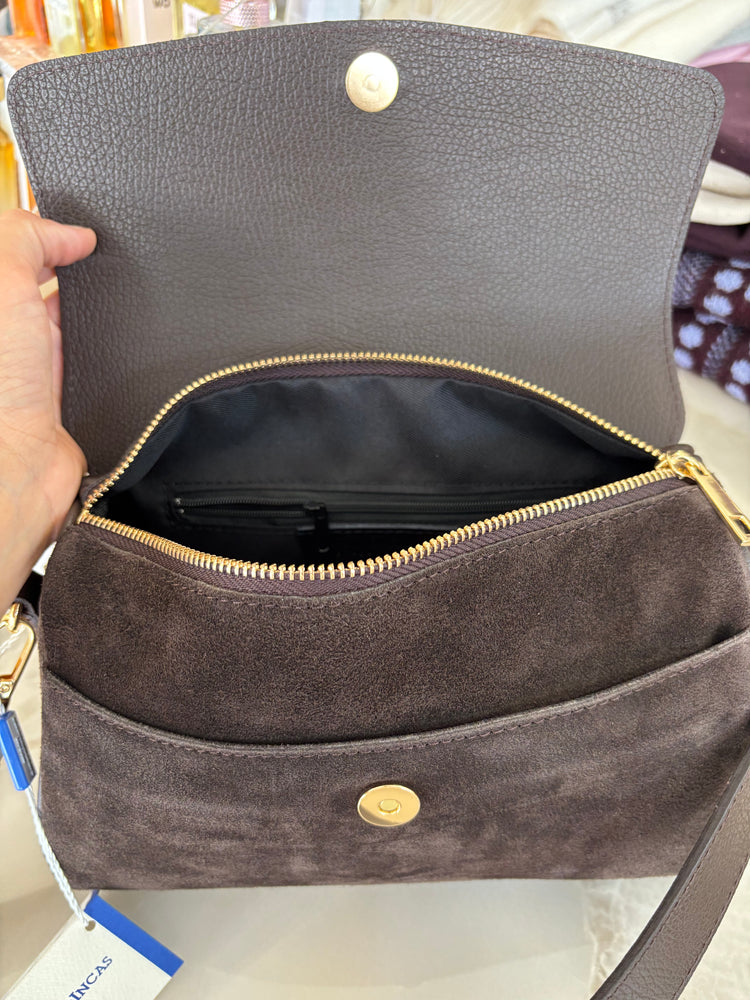 BORSA SUEDE E PELLE  - TESTA DI MORO