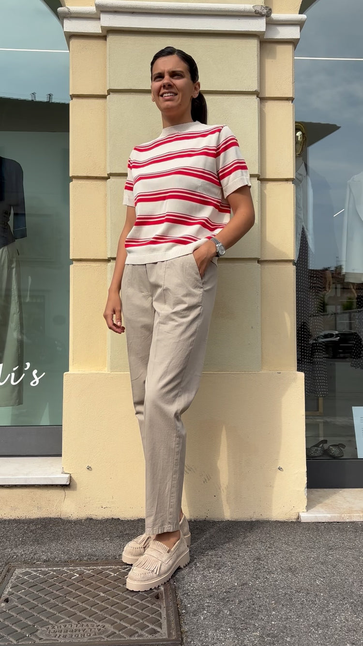 Susy mix - Maglia righe - panna e rossa