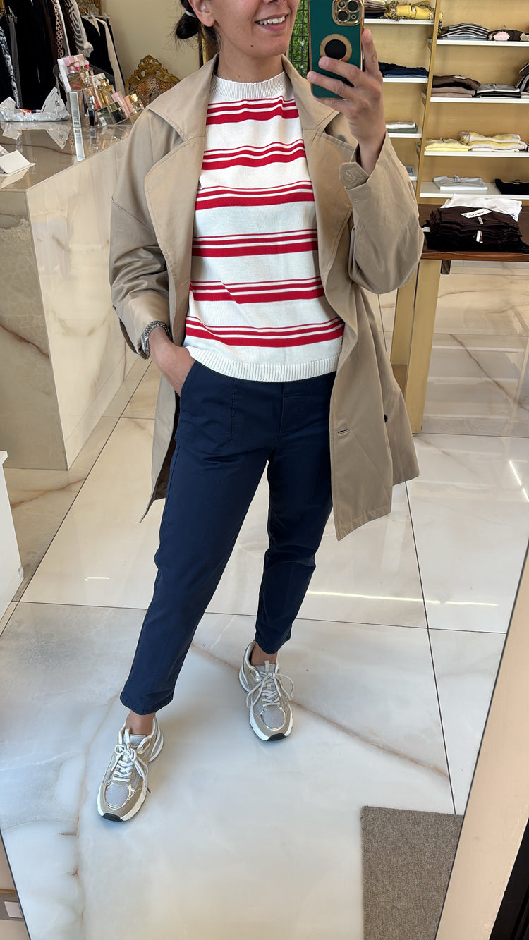 Susy mix - Maglia righe - panna e rossa