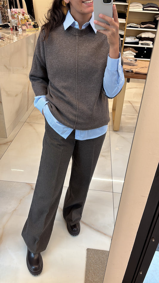 DANIEL & MAYER - PANTALONE A PALAZZO PUNTINATO - MARRONE