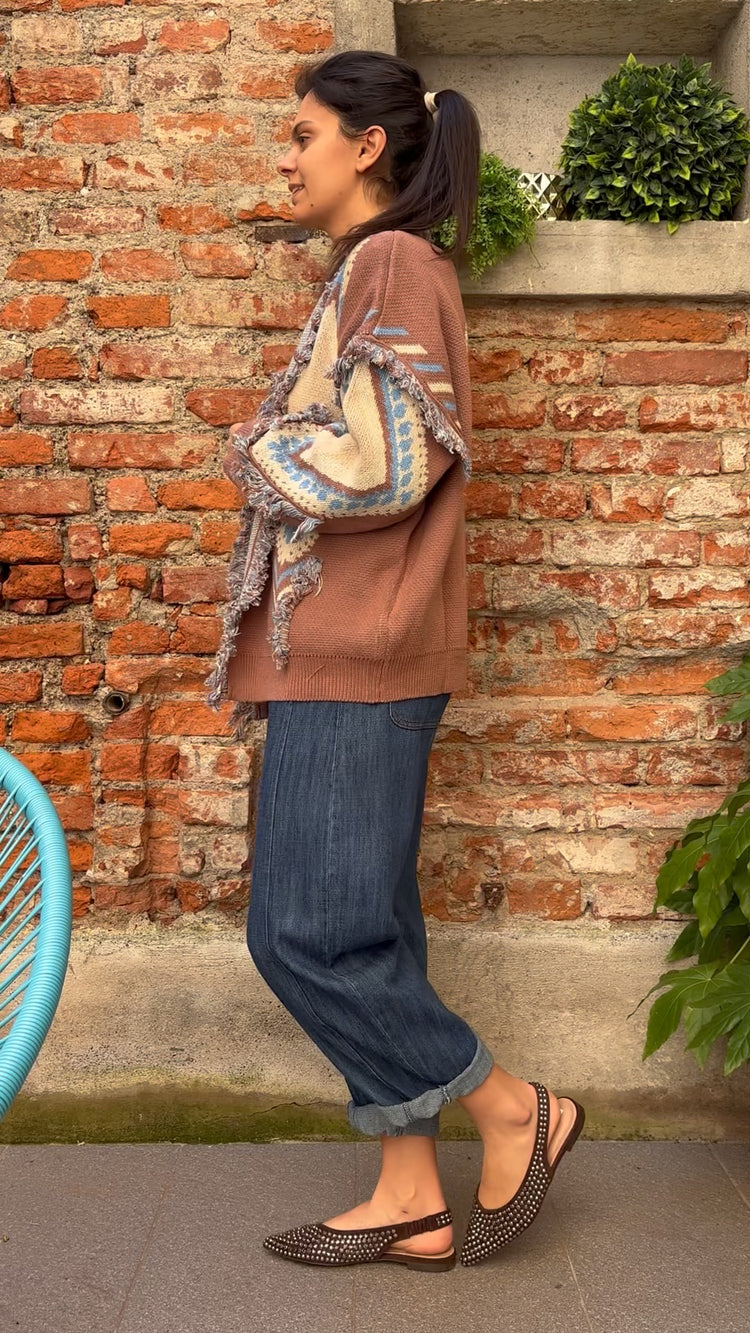 TENSIONE IN - CARDIGAN ROMBI - CELESTE
