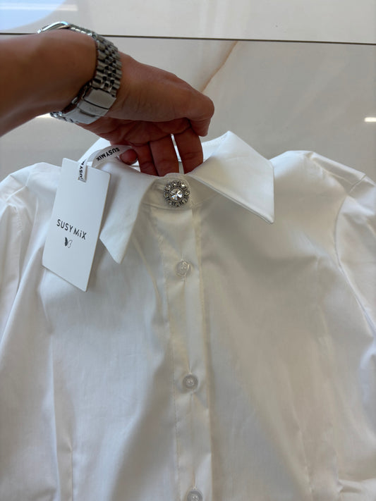 Susy mix - Camicia bottone gioiello  - latte