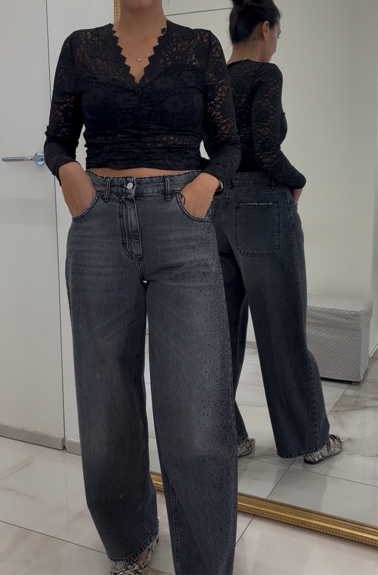 SUSY MIX - MAGLIA PIZZO SCOLLO V - NERO