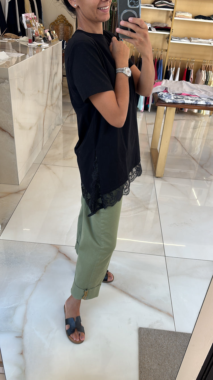 SUSY MIX - T SHIRT PIZZO ASIMMETRICA - NERA