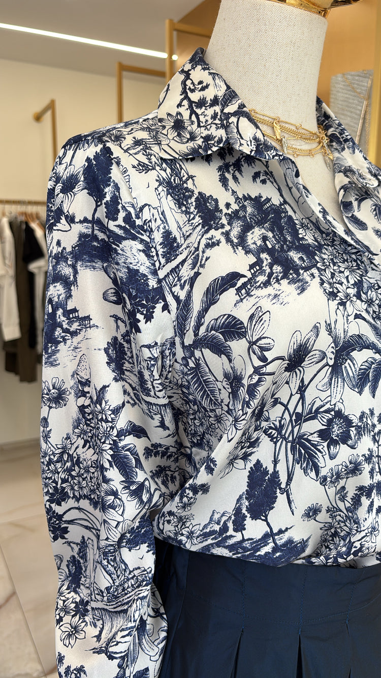 Daniel e Mayer - camicia in seta - fantasia blu