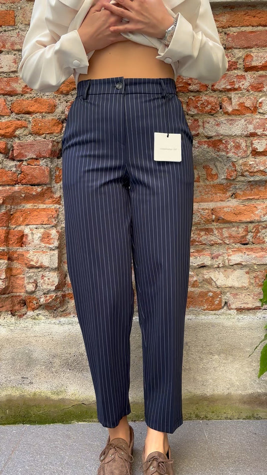 TENSIONE IN - PANTALONE A SIGARETTA GESSATO - BLU