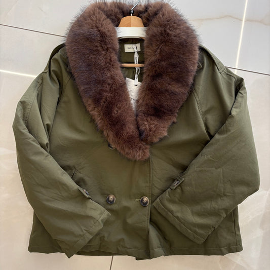 SUSY MIX - GIACCA TRAPUNTATA CON PELO RIMOVIBILE - VERDE MILITARE