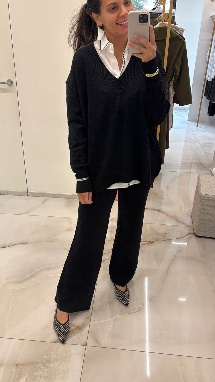 SUSY MIX -  COMPLETO MAGLIA V + PANTALONE - NERO