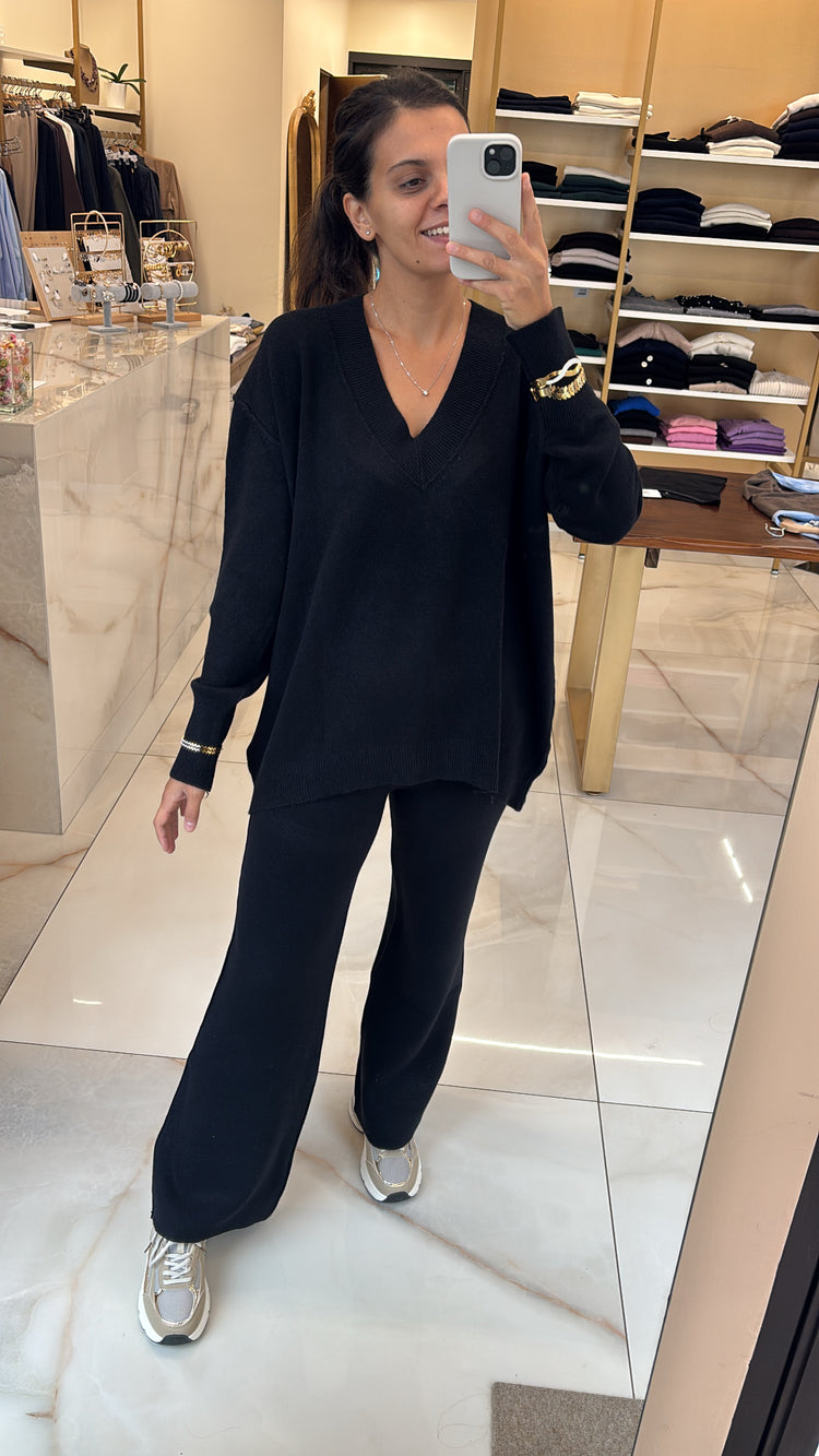 SUSY MIX -  COMPLETO MAGLIA V + PANTALONE - NERO