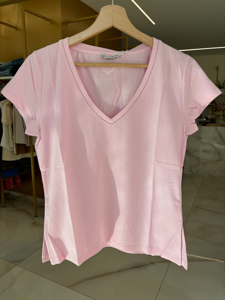 DANIEL &  MAYER - T SHIRT - SCOLLO A V - ROSA