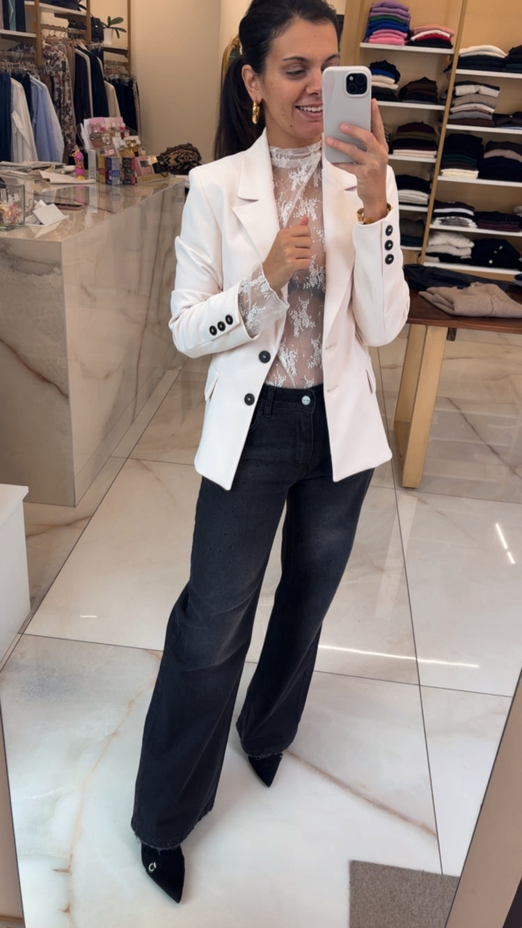 SUSY MIX - MAGLIA STRASS E PIZZO - LATTE