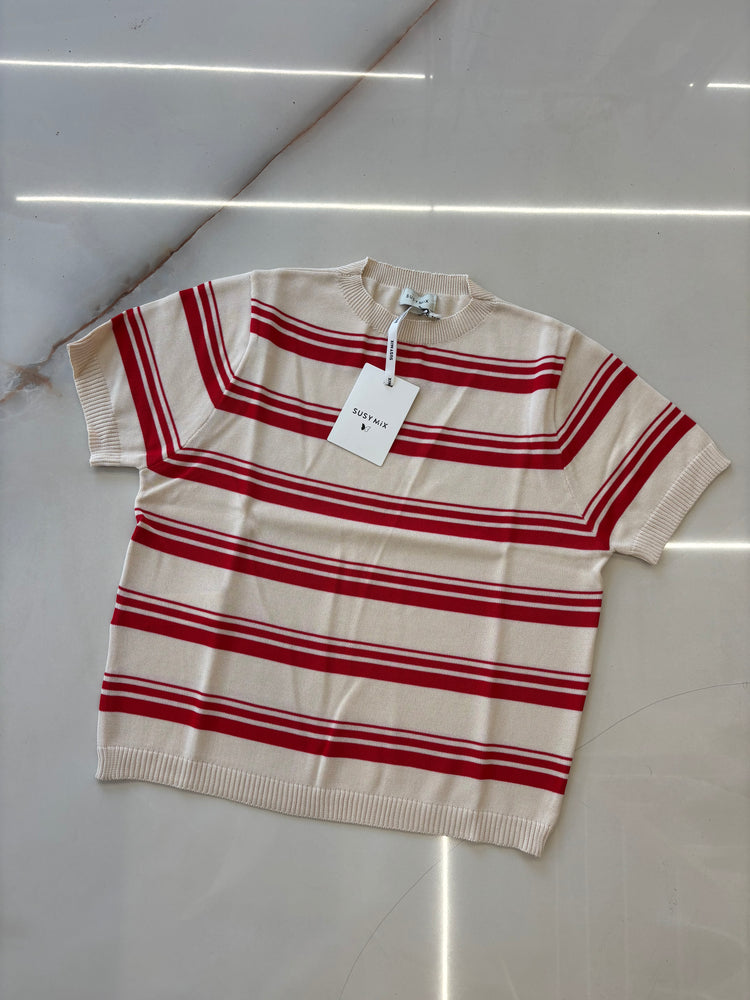 Susy mix - Maglia righe - panna e rossa