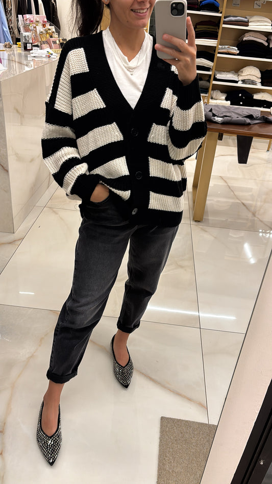 SUSY MIX - CARDIGAN RIGATO - NERO