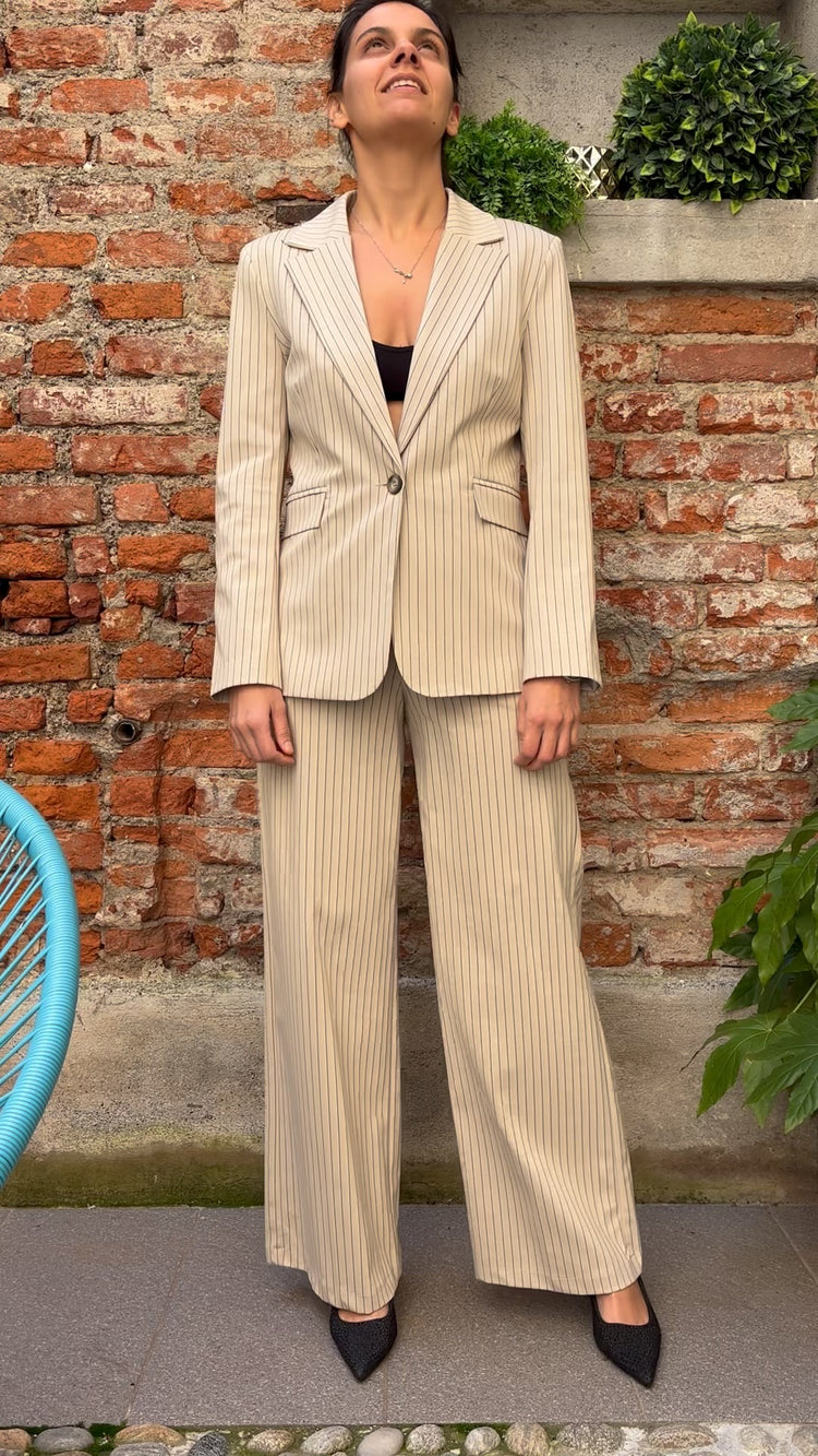 TENSIONE IN - PANTALONE GESSATO - BEIGE