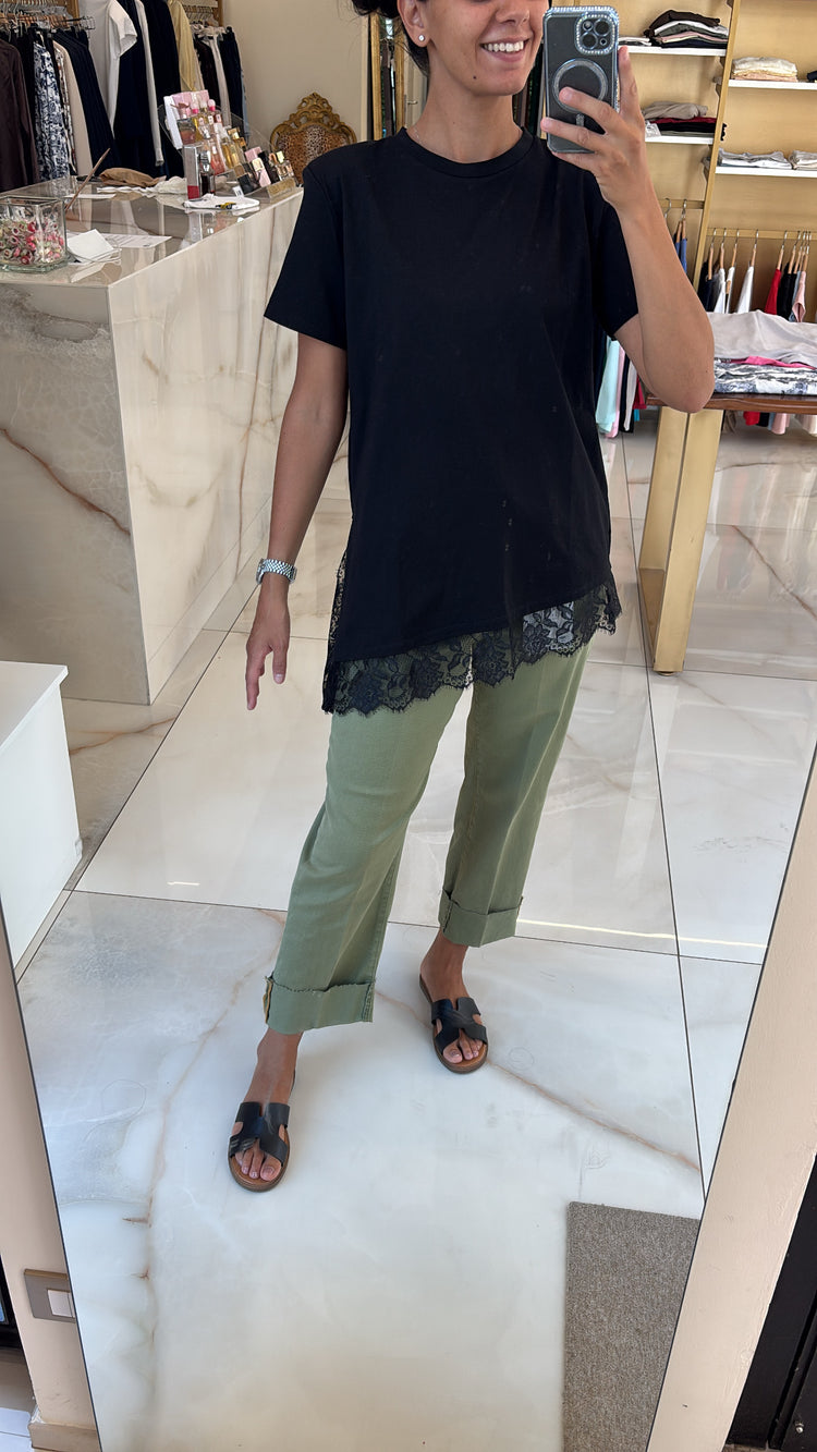 SUSY MIX - T SHIRT PIZZO ASIMMETRICA - NERA