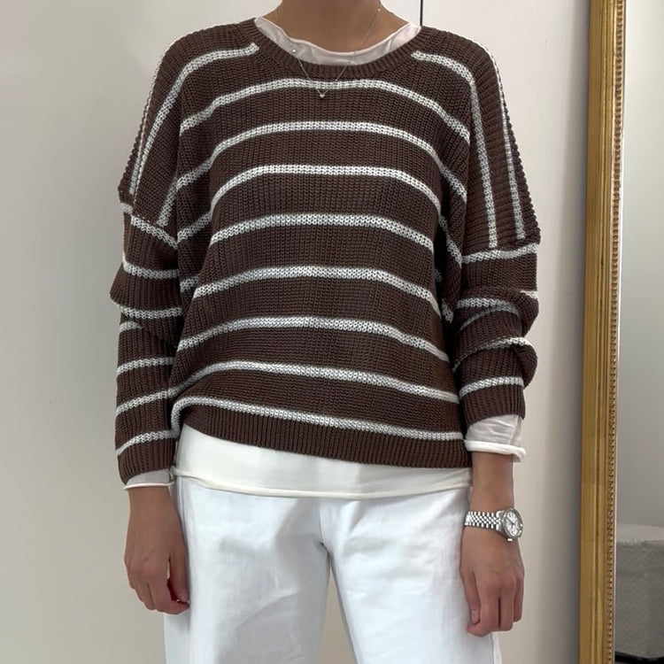 TENSIONE IN - MAGLIA RIGHE - CHOCO BIANCO
