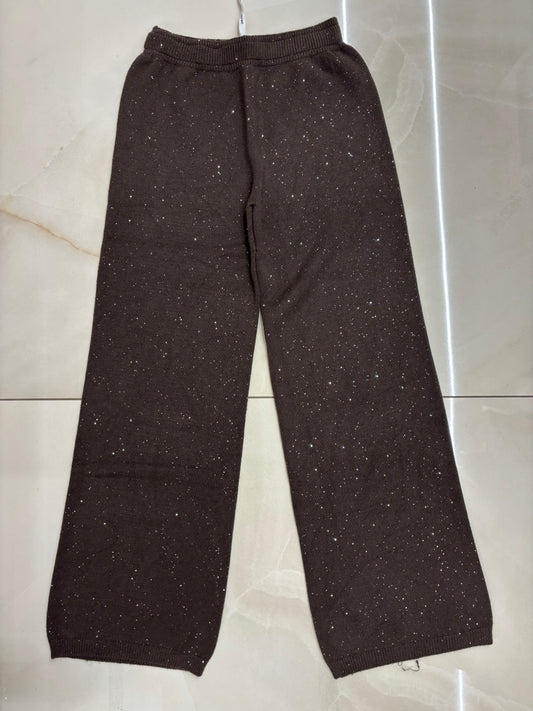 SUSY MIX - PANTALONE PALAZZA CON MICROPAILLETTES - CHOCO