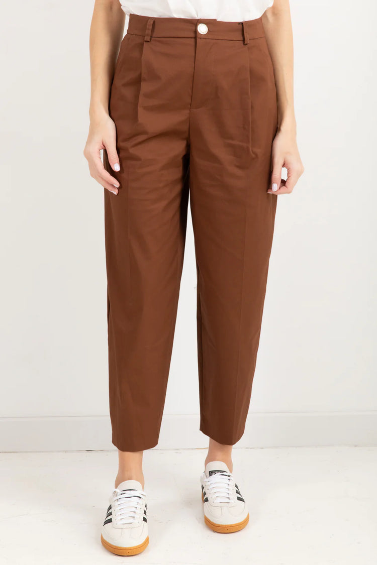 SUSY MIX - PANTALONE CARROT BOTTONE ORO - CIOCCOLATO