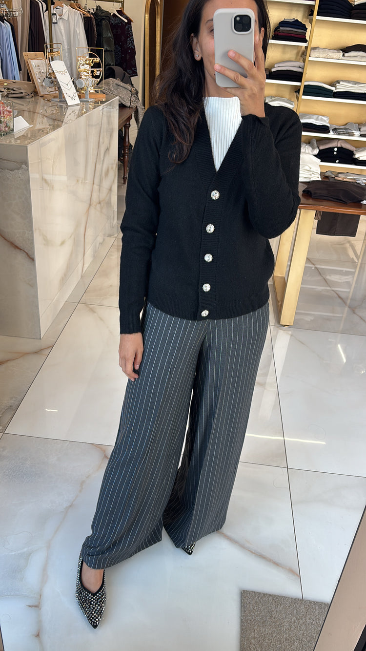 SUSY MIX - CARDIGAN BOTTONE GIOIELLO -  NERO