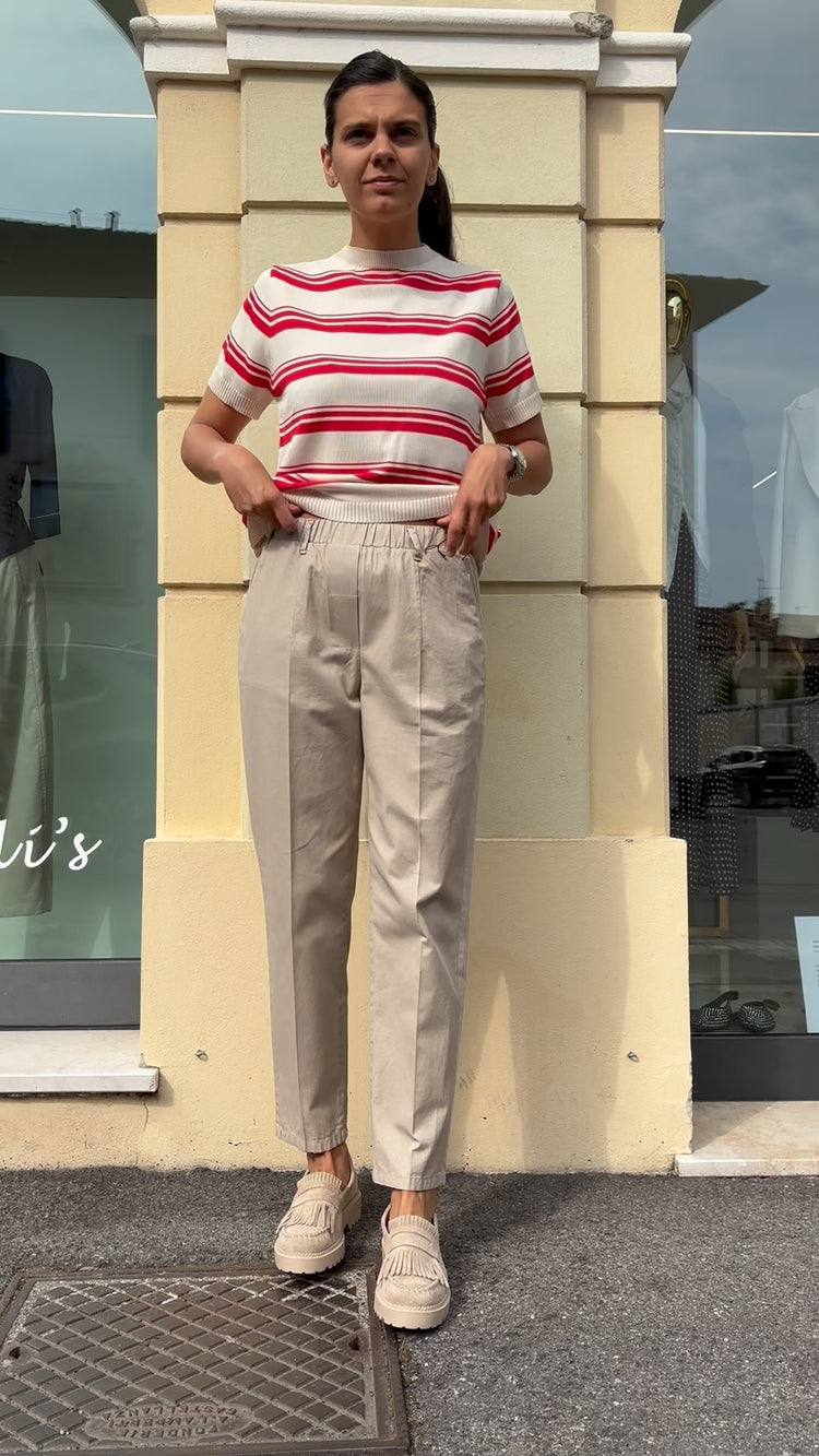 Susy mix - Maglia righe - panna e rossa