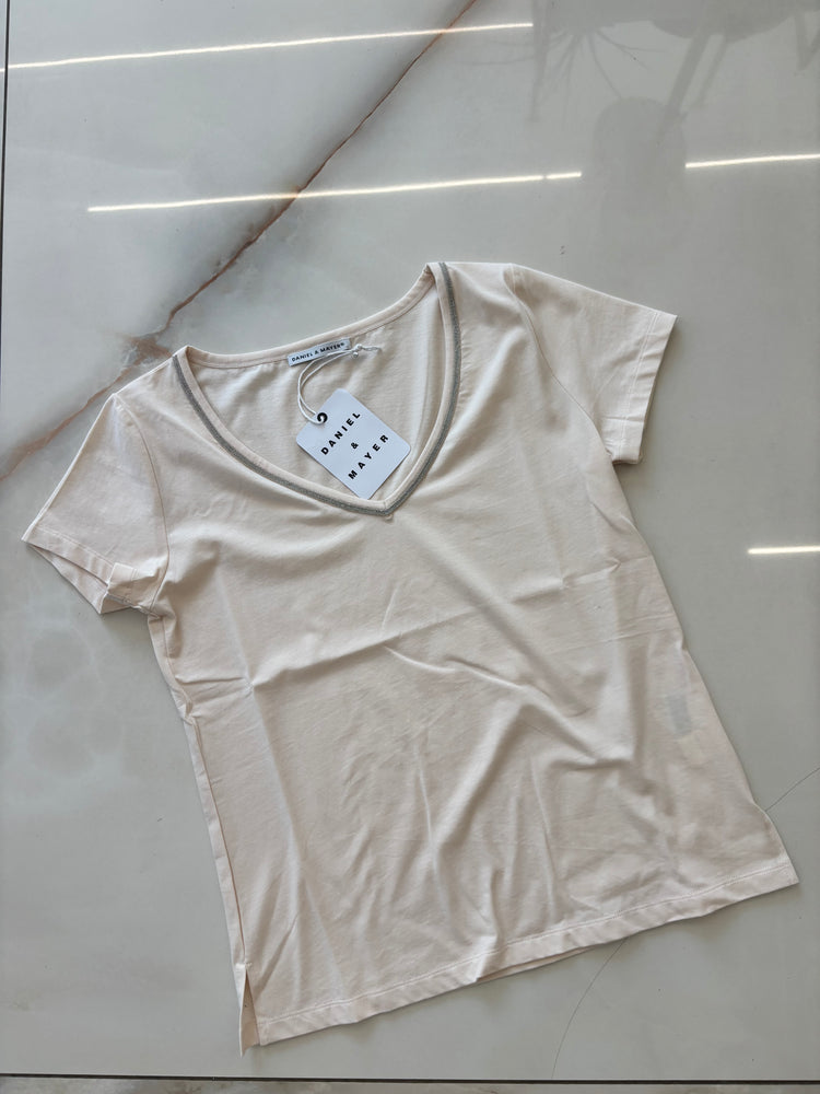 DANIEL & MAYER - T SHIRT SEMPLICE SCOLLO A V - BEIGE