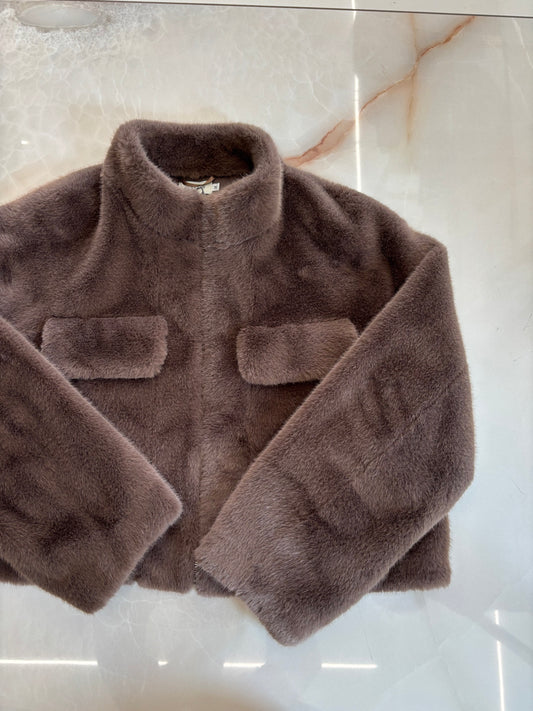 SUSY MIX - GIACCA ZIP CON PELO - CARAMELLO