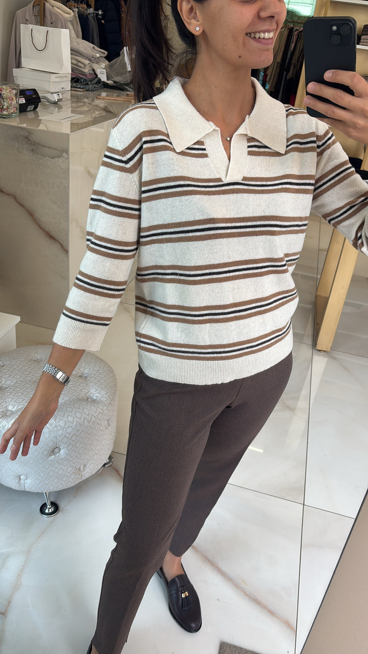 SUSY MIX - POLO IN MAGLIA A RIGHE - PANNA