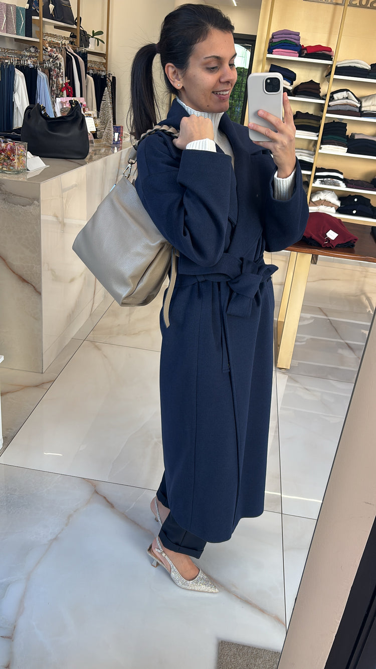 SOUVENIR - CAPPOTTO CON CINTURA - BLU NOTTE