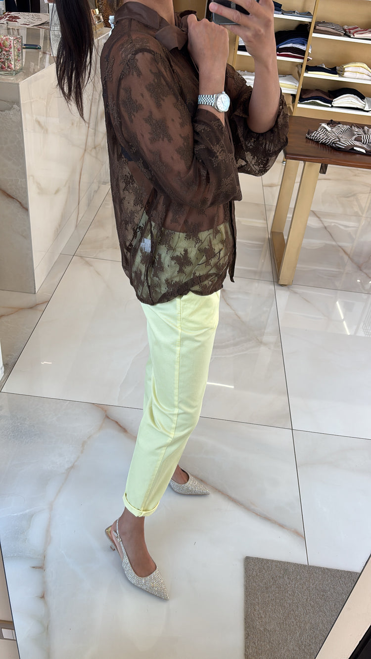 Susy mix - Maglia pizzo e fiocco  - marrone